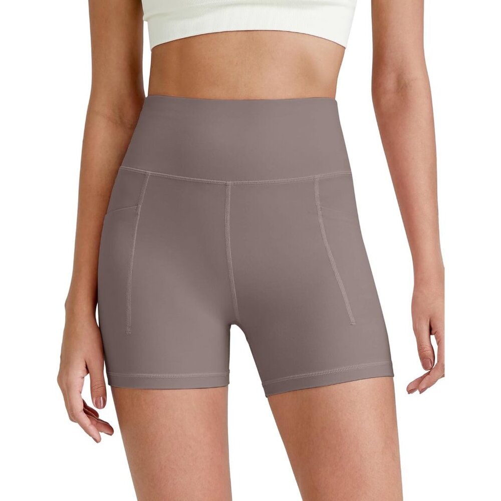 Women Biker Shorts Nylon Lycra High Waist Pockets Yoga Workout Athletic